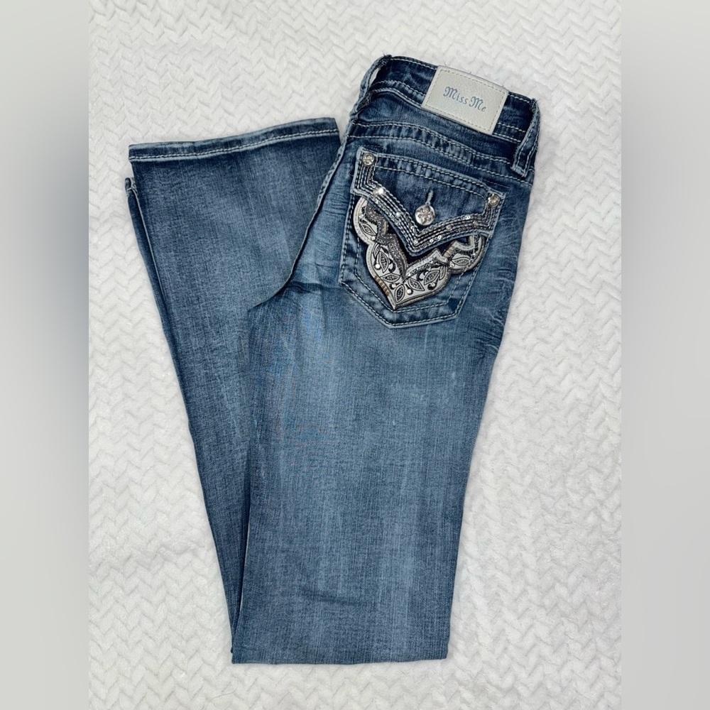 Miss Me Blue Boot Cut Jeans with Embellished Back